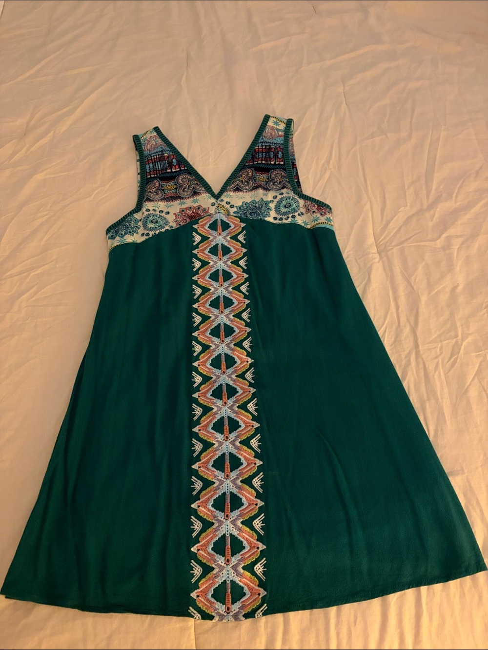 Embroidered Teal Boho V-Neck Dress